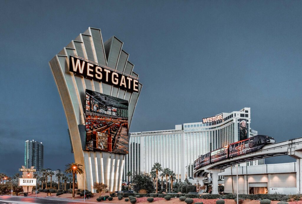 Las Vegas Westgate Main with monorail and giant sign included