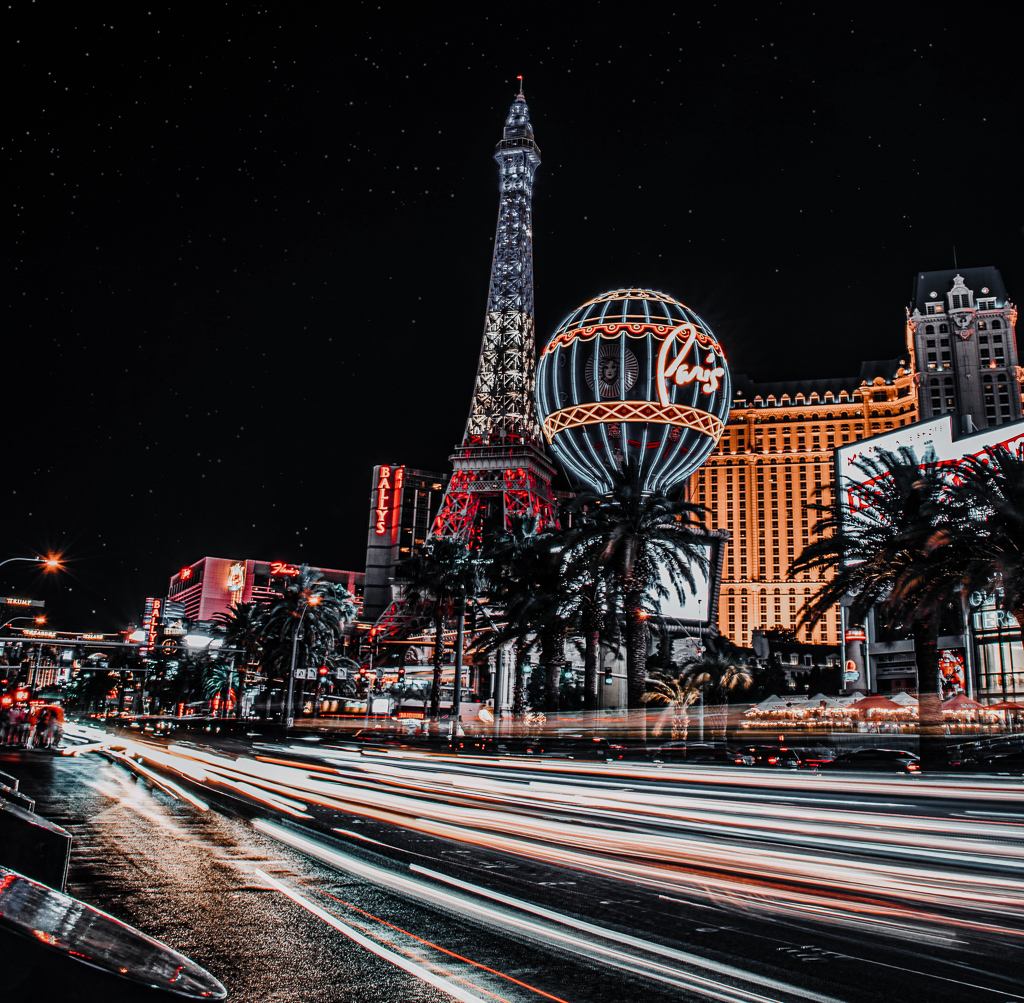 Las Vegas Strip at night with all the glitz and gleaming lights